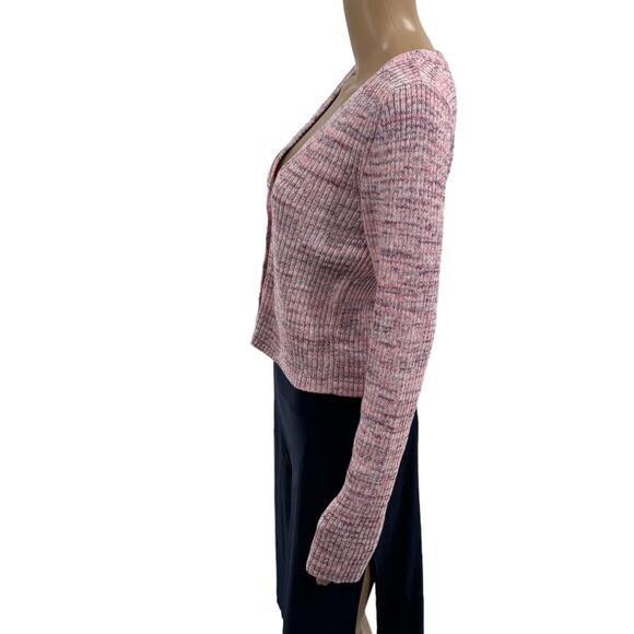 Intermix Kiera Marled Pink Knit Cropped Cardigan Sweater - Picture 10 of 13